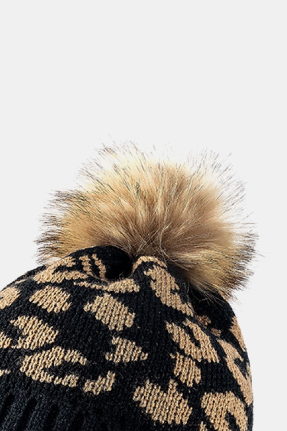 Women's Black Leopard Pom-Pom Cuffed Beanie seasonal accessory view photo 12