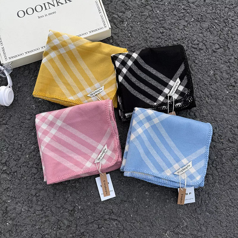 Unisex Classic Windowpane Scarf — plaid scarves in yellow pink blue black and khaki