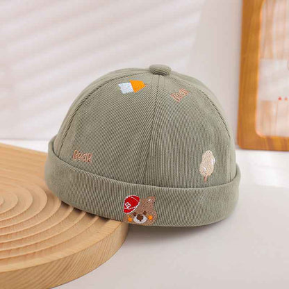 Kids Embroidered Bear Rolled Cuff Docker Caps