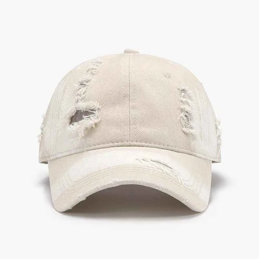 Ivory colorblock distressed cotton cap front view