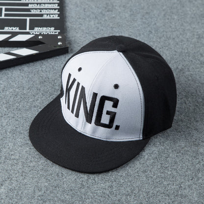 Unisex Cap King King & Queen Embroidered Flat Brim Snapback Cap outfit styling angle