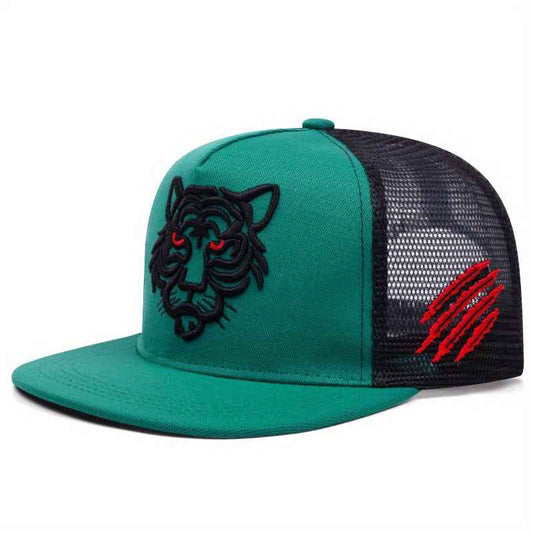 Unisex Tiger Embroidered Mesh Snapback Cap