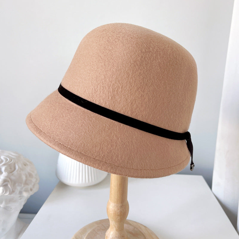 Women's wool cloche hat curved brim detail