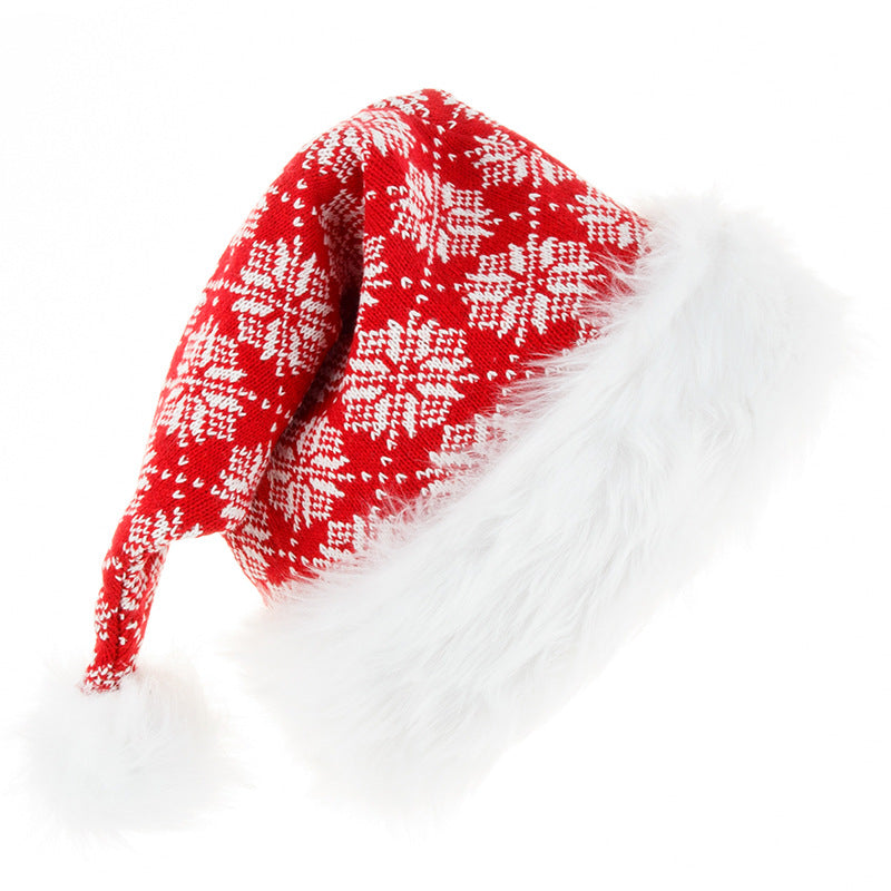 Unisex Red & Green Knit Christmas Hat - White crown detail