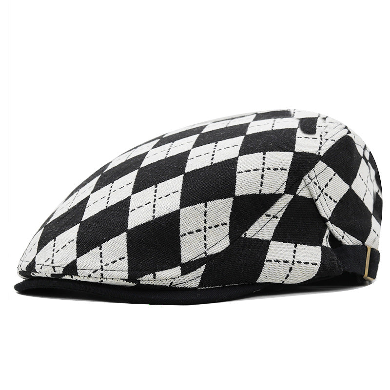 Mens retro plaid short brim flat cap - product photo 8