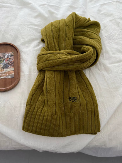 Unisex Cable Rib Winter Scarf — pickle green scarf loosely looped