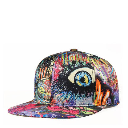 Brown digital graffiti flat-brim cap