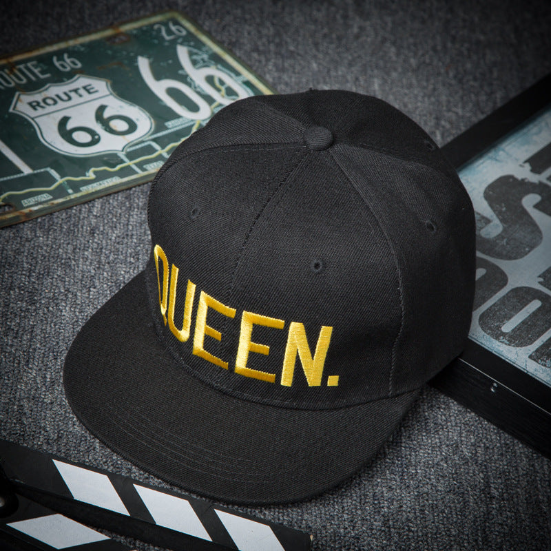 Unisex KING White King & Queen Embroidered Flat Brim Snapback Cap material detail