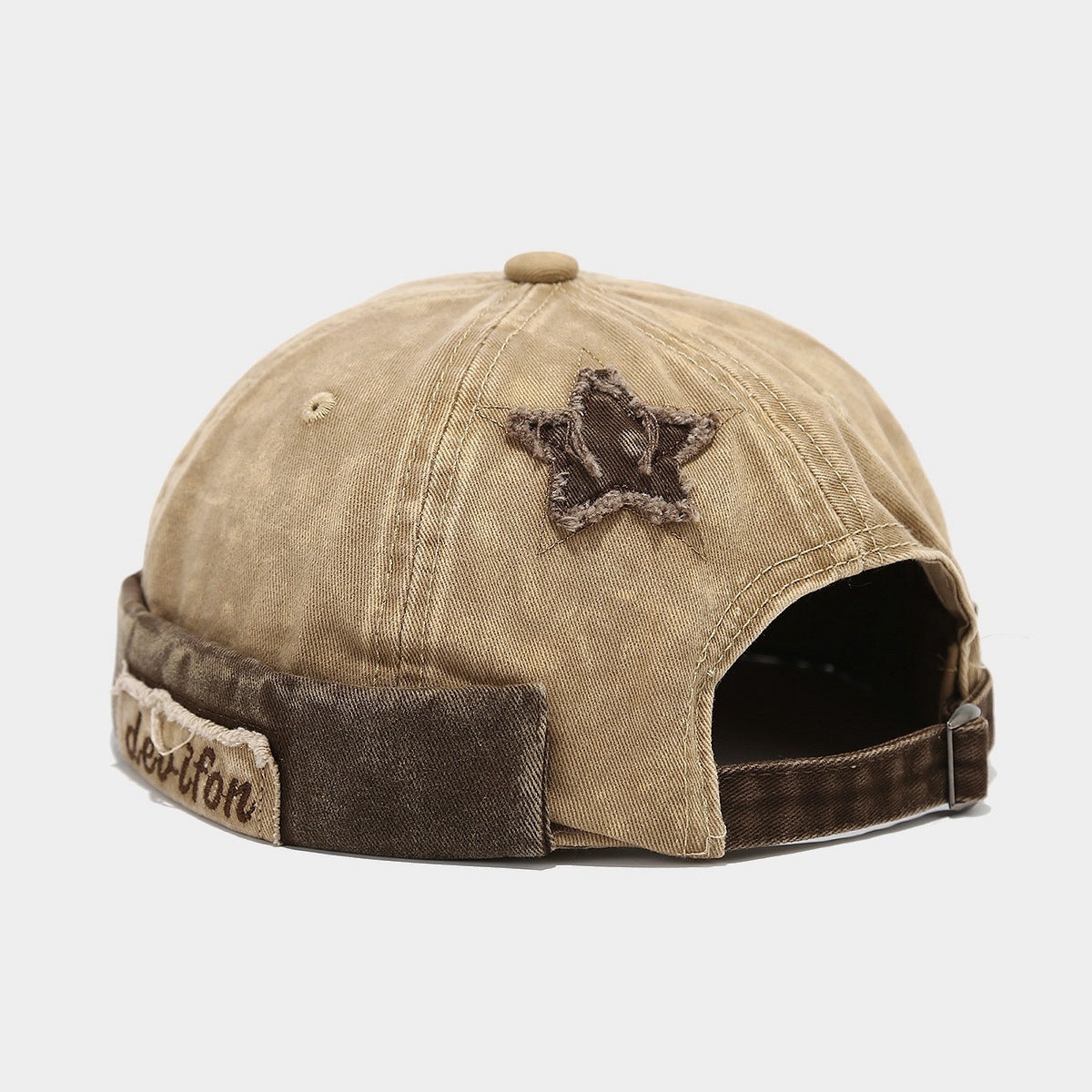 Unisex Black Vintage Washed Brimless Docker Cap side angle