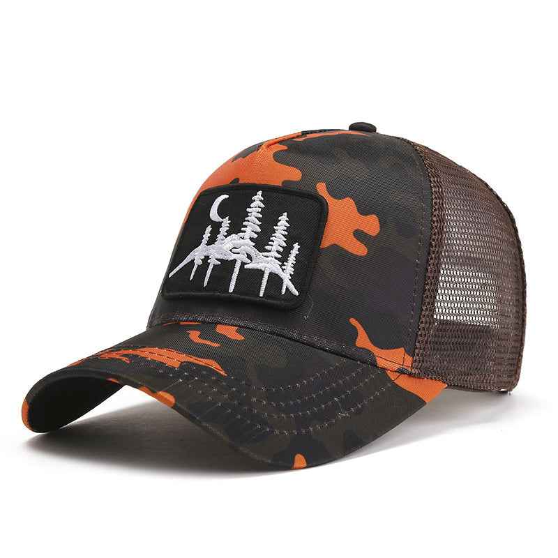 Red and black moon embroidered trucker cap