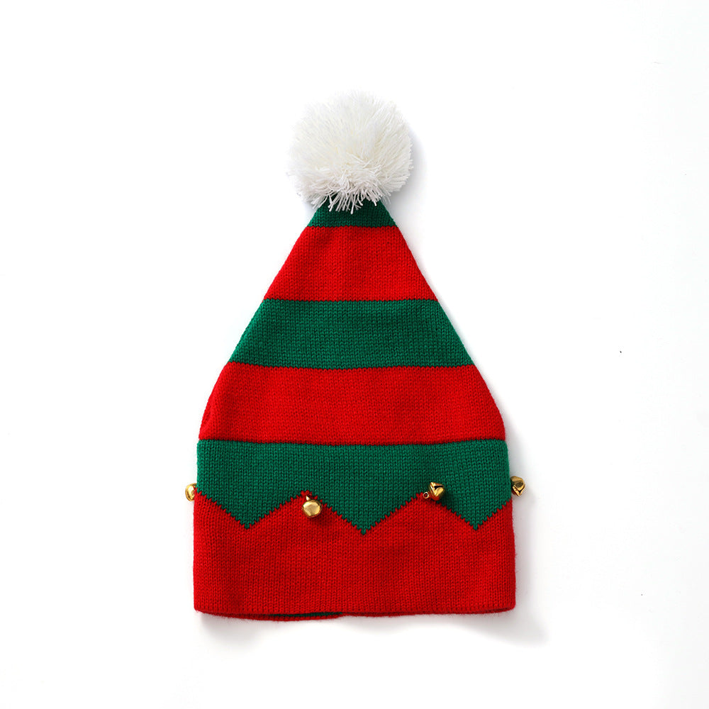 Kids Christmas Striped Pom Pom Beanie - Green side angle