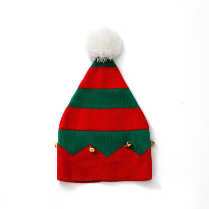 Kids Christmas Striped Pom Pom Beanie - Green side angle