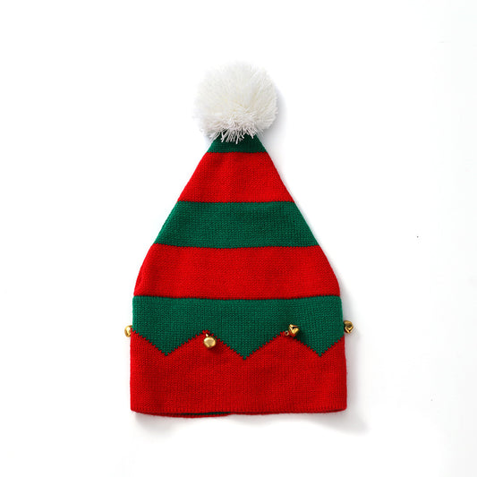 Kids Christmas Striped Pom Pom Beanie - Green side angle