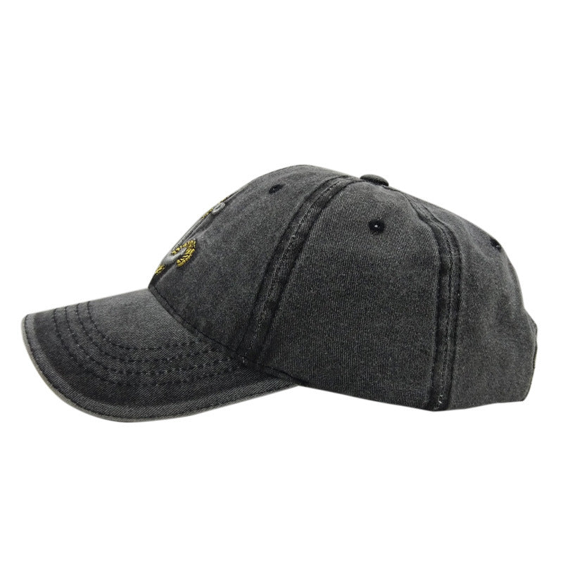 Unisex Navy Blue Vintage Washed Anchor Embroidered Baseball Cap texture detail