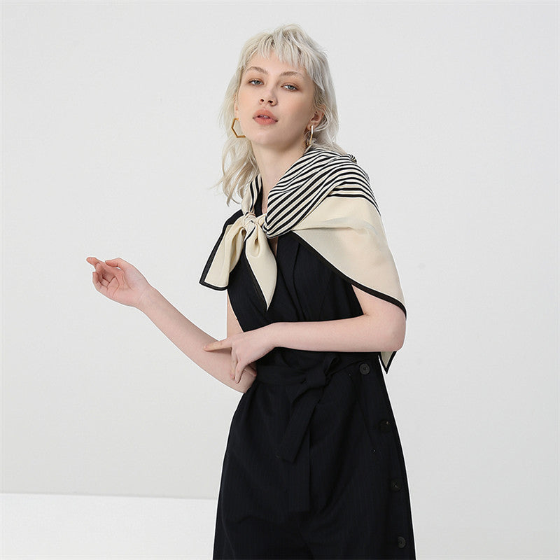 Women's striped silk double crepe square scarf - product photo 3