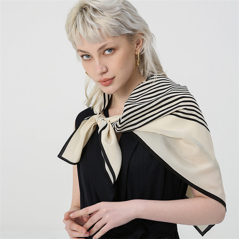 Women's striped silk double crepe square scarf - product photo 1