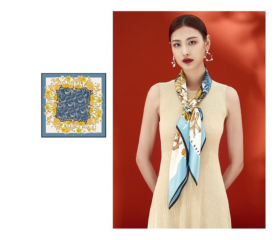 Silk square scarf border and floral artwork