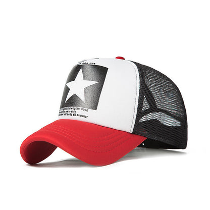 Breathable mesh trucker cap with five-point star print