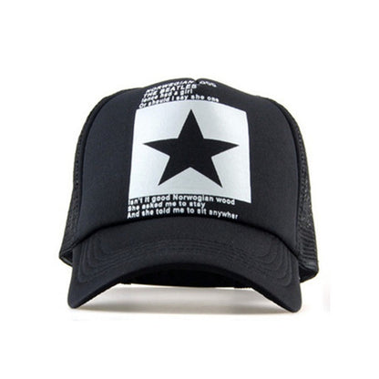 Star letter graphic trucker cap curved brim detail