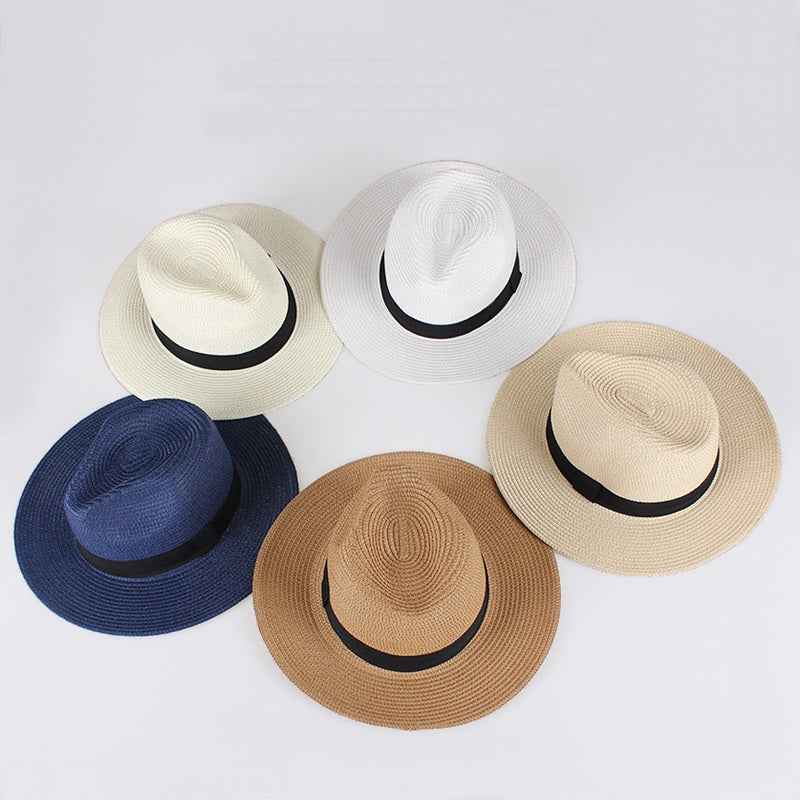 Unisex Wide Brim Straw Fedora Hats