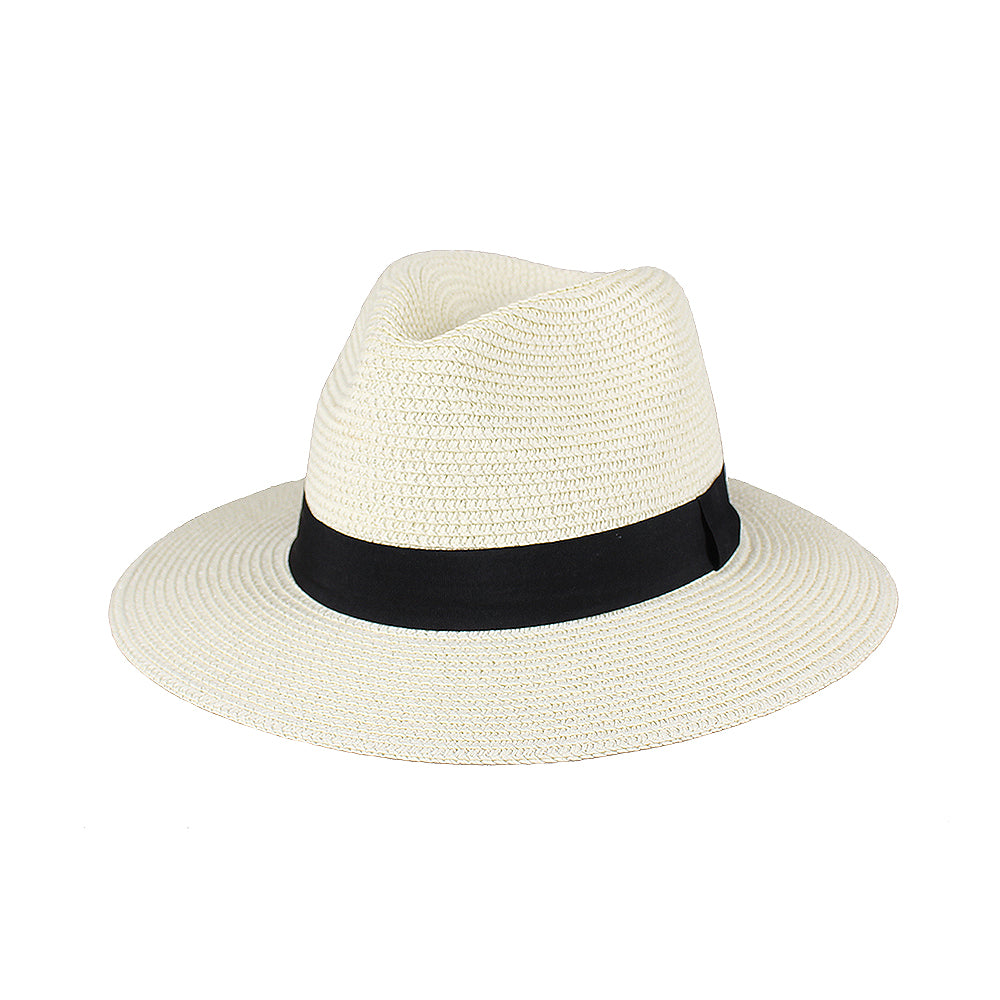 White wide-brim summer fedora product angle