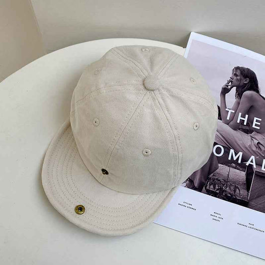 Women's vintage cotton short-brim baseball cap - beige front