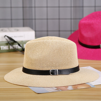 Mens wide brim straw fedora hat with leather belt - product photo 7