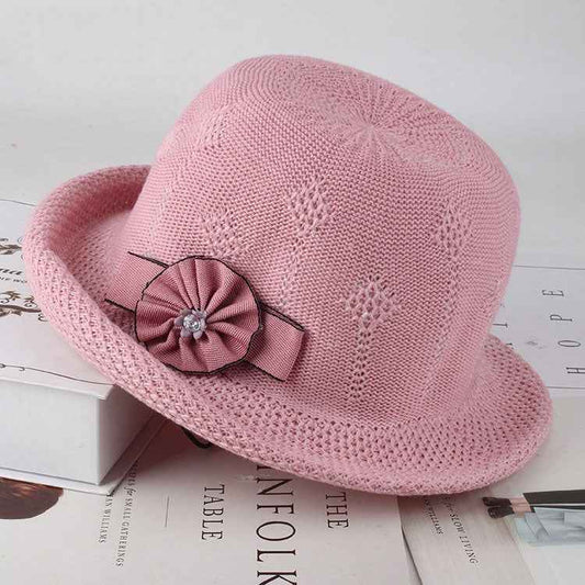 Flowers pink crochet cloche hat with bow front