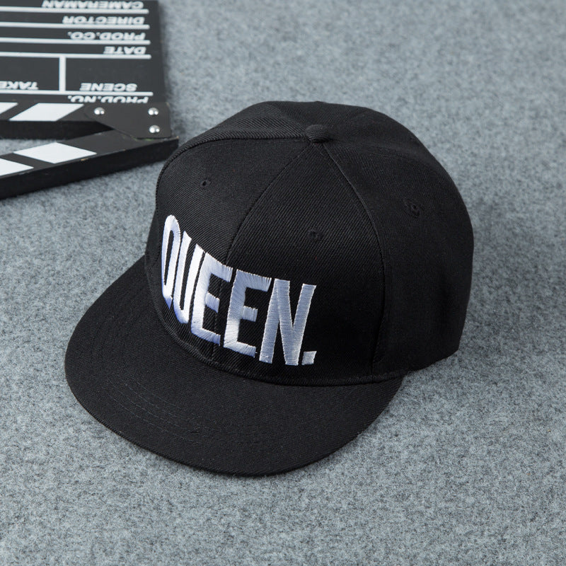 Unisex QUEEN Black King & Queen Embroidered Flat Brim Snapback Cap color option