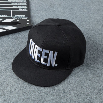 Unisex QUEEN Black King & Queen Embroidered Flat Brim Snapback Cap color option