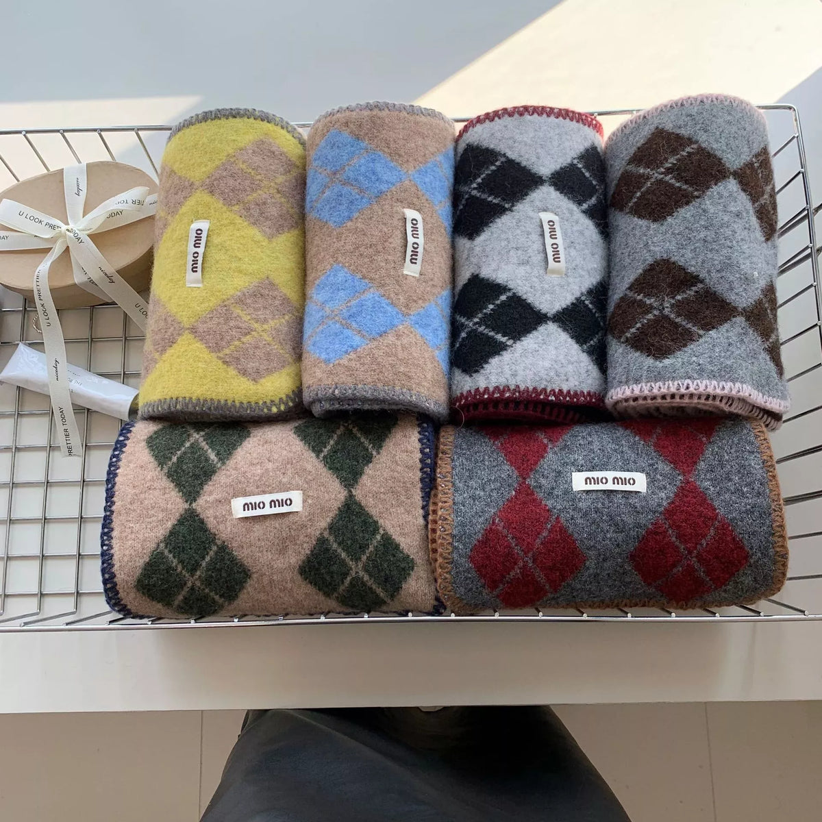 Unisex Argyle Pattern Warm Scarf — assortment of large diamond patterned wool scarves