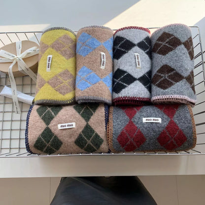 Unisex Argyle Pattern Warm Scarf — assortment of large diamond patterned wool scarves