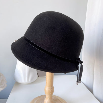 Warm wool-felt cloche hat rear profile