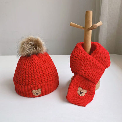 Kids Bear Hat Set Black Warm Velvet Bear Hat and Scarf Set outfit styling detail photo 10