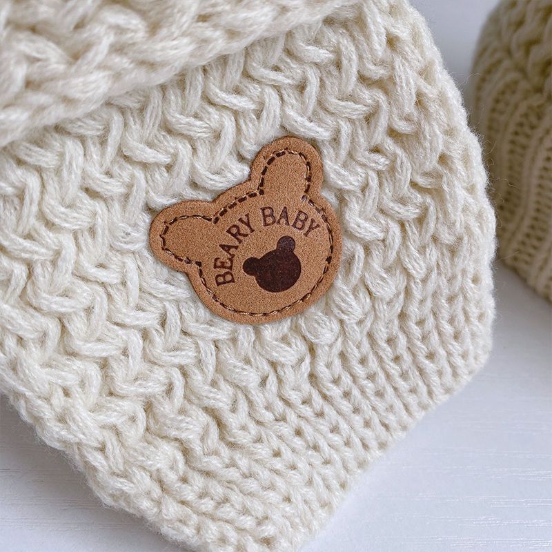 Kids Bear Hat Set Beige Warm Velvet Bear Hat and Scarf Set soft material close-up photo 07