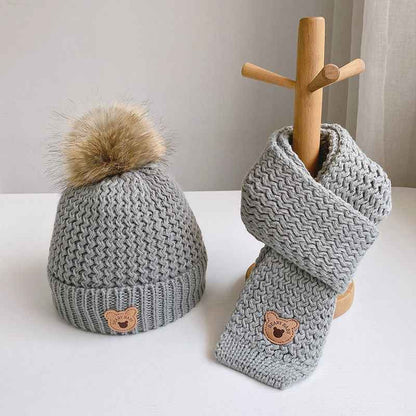 Kids Warm Velvet Bear Hat and Scarf Set