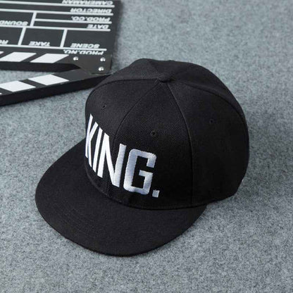 Unisex King & Queen Embroidered Flat Brim Snapback Cap