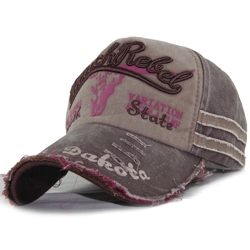 Washed Bull Head Embroidered Baseball Cap