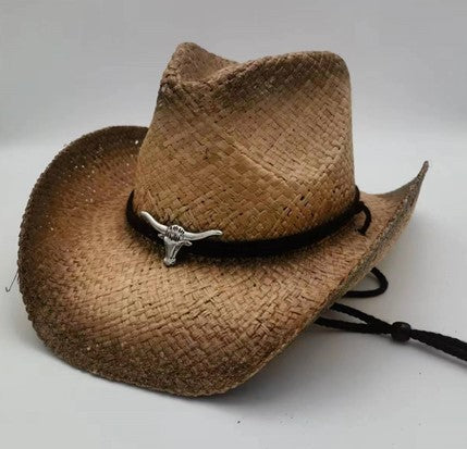 Unisex 19 Western Printed Straw Cowboy Hat back detail