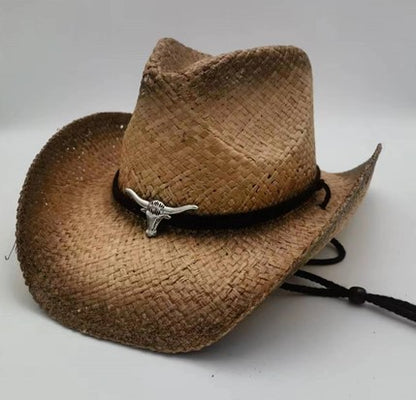Unisex 19 Western Printed Straw Cowboy Hat back detail