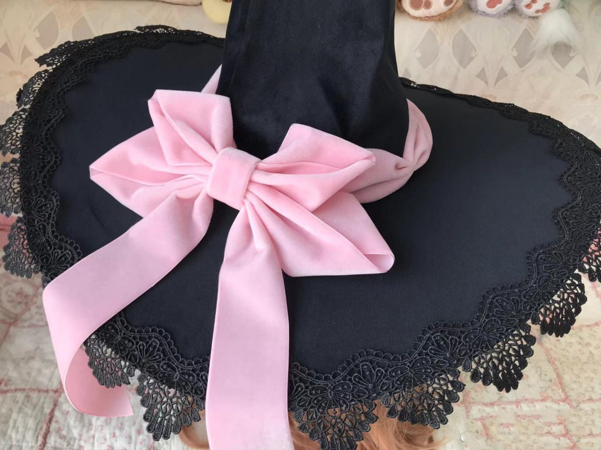 Women's Velvet Bow Halloween Witch Hat - Orange texture close-up