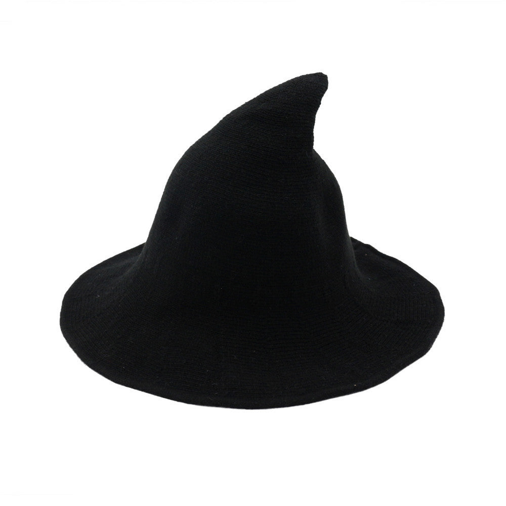 Women's Cotton Wide Brim Halloween Witch Hat - Dark Blue crown detail