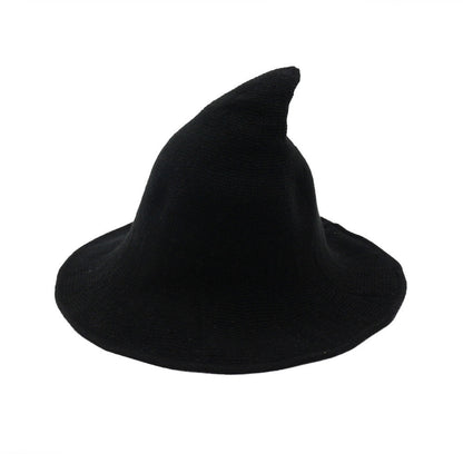 Women's Cotton Wide Brim Halloween Witch Hat - Dark Blue crown detail