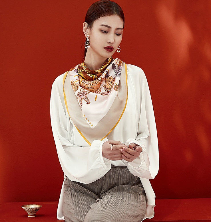 Coffee-toned silk square scarf product angle