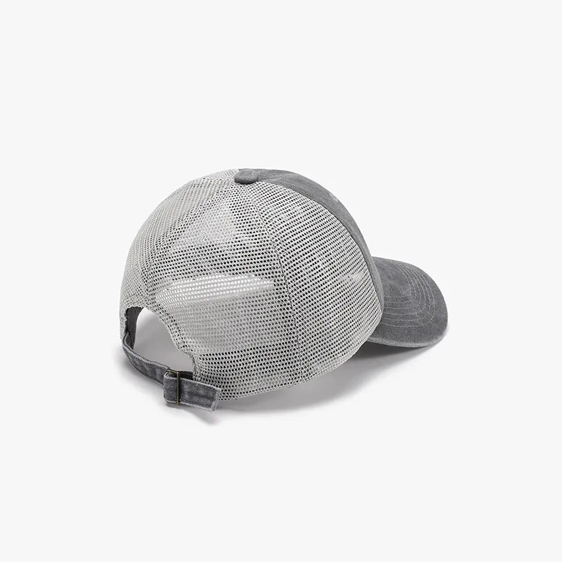 Dark gray cotton mesh cap adjustable back detail