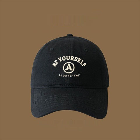 Unisex Khaki Be Yourself Embroidered Cotton Baseball cap texture detail