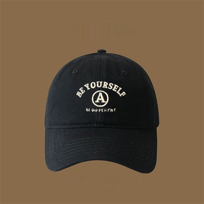 Unisex Khaki Be Yourself Embroidered Cotton Baseball cap texture detail