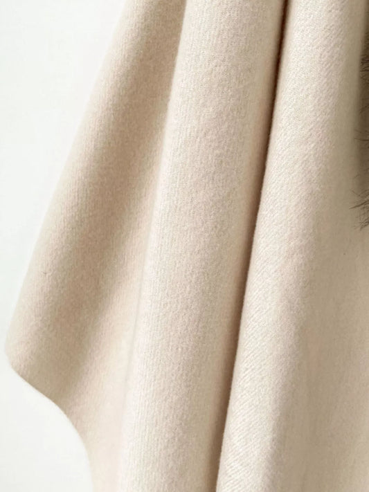 Women's Faux Fur Trim Scarf Wrap — close view of the cream wrap body fabric
