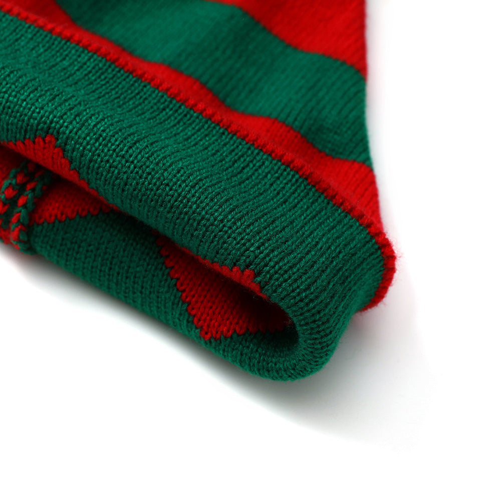 Kids Christmas Striped Pom Pom Beanie - White crown detail