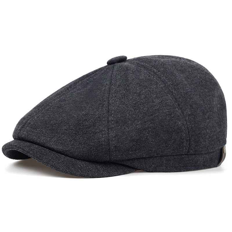 Navy blue domed newsboy cap side profile
